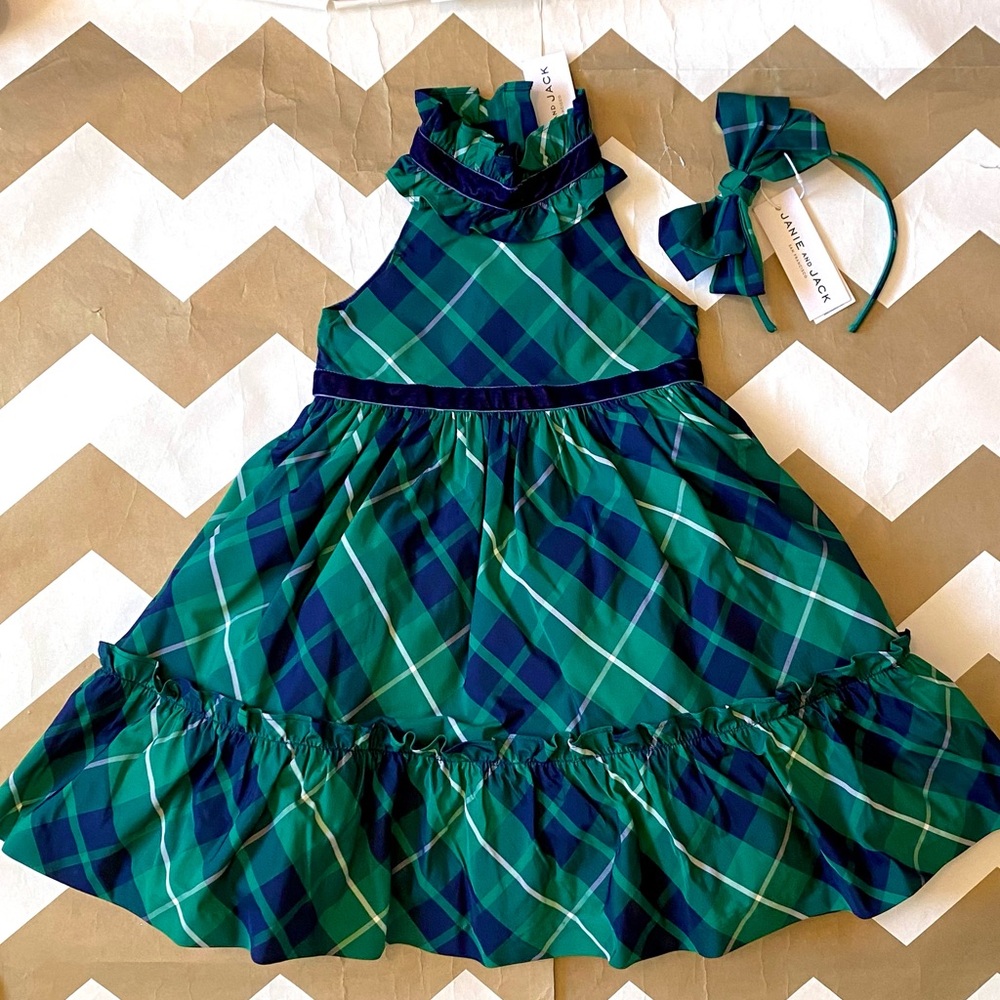 Janie and Jack Green and Blue Plaid Dress